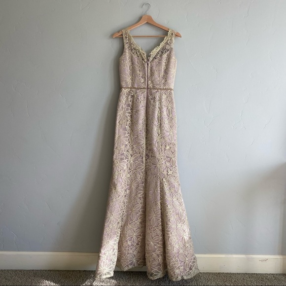 JS Collections Floral Embroidered Mesh Illusion Mermaid Gown - Picture 4 of 10